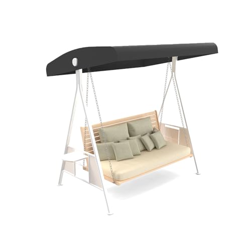 Outdoor Swing Canopy Replacement Top Cover, Universal Patio Swing Covers 3 Seater, Waterproof Replacement Canopy Outdoor Furniture Cover for Garden Patio Porch Hammock (Black, Medium)