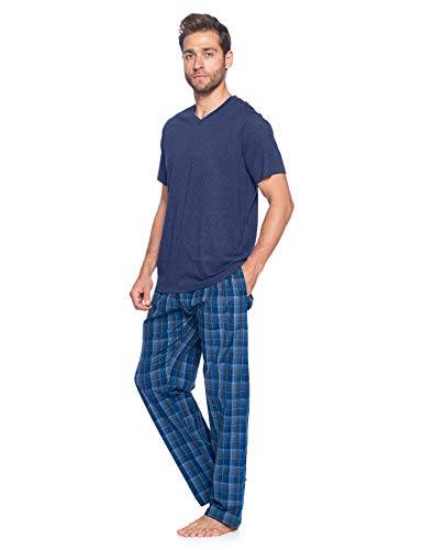 Ashford & Brooks Men’s Sleepwear & Loungewear Pajamas Set | Woven Plaid PJ Pants & Short Sleeve Jersey Shirt2
