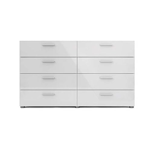Levan Home Contemporary 8 Drawer Double Bedroom Dresser in White with