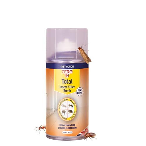 Zero In Total Insect Killer Bomb Rapid One-Shot Low-Odour Bug Bomb for Crawling & Flying Insects Kills on Contact & Prevents Re-Infestation Plant-Based Insecticide - 150ml