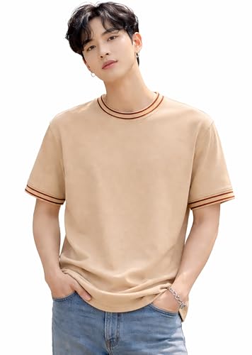Image of London Hills Men's Solid Round Neck t Shirt for man | Tshirt for man | Mens Tshirt | t Shirt | Tshirts for Men,| Men t-Shirts with Contrast Tipping | Round Neck t Shirts for menn