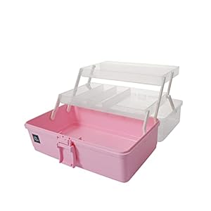 3 Layers Plastic Portable Storage Box, Multipurpose Organizer and Storage Case for Art Craft and Cosmetic, Portable Handled Storage Box for Home, School, Office, First Aids (Pink)