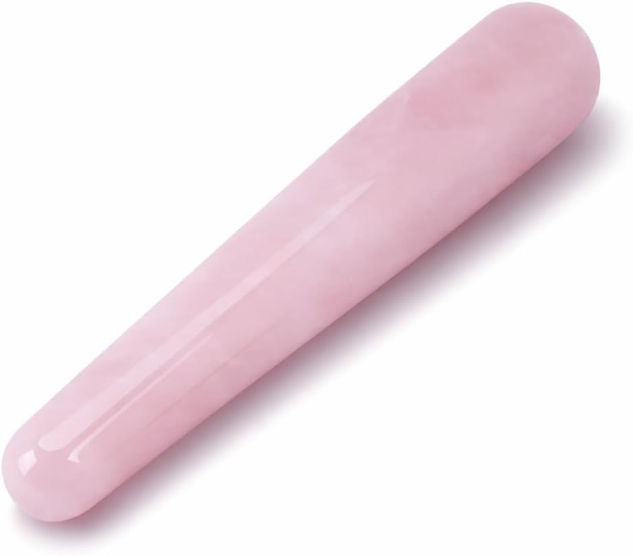 Massage Stone Wand, Crystal Massage Wand, 100mm Natural Quartz Crystal Face Massage Wand Stone Smooth Stick Massaging Tool for SPA Muscle Knots Facial Body Caring(Pink)