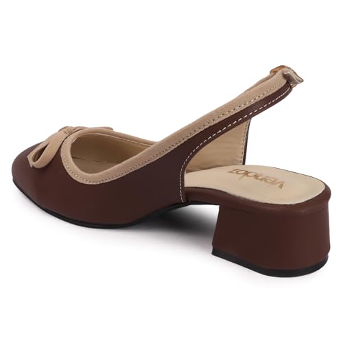 Image of Vendoz Women Mary Janes Closed Square Toe Slingback Low Block Burgundy Heels