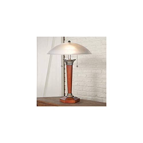 Art Deco Accent Table Lamp Walnut Solid Wood and Nickel Off White Frosted Glass Dome Shade for Living Room Bedroom Bedside Nightstand Office - Regency Hill