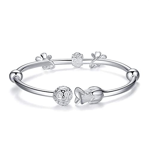Brazalete con cuentas de plata huecas joyería ley pulsera amistad regalos