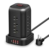 Regleta de Alimentación Multicontacto de Torre Regleta Enchufes USB con 12AC y 4 Puertos USB(1 USB C) 1.5M Protector de Sobretensión Conector...