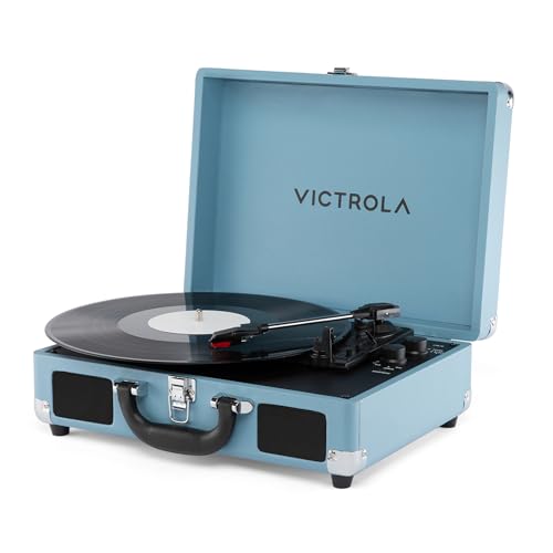 Victrola Journey II (2025 Model) – Bluetooth Suitcase Record Player – Built-in Stereo Speakers with Enhanced Bass, 3-Speed Turntable, Bluetooth Input and Output, RCA & Headphone Outputs (Blue)