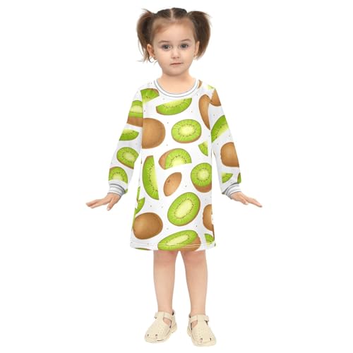 Sweet Kiwi Fruit Girls Dresses Long Sleeve Sweatshirt Dress for Girls Winter Toddler Casual A Line Dresses Size 2-8T4