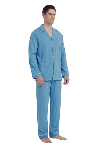 GLOBAL Pajamas for Men Pj Set 100% Cotton Pajama Long Sleeve/Pants Plaids Loungewear sets3