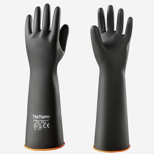 ThxToms Chemical Resistant Gloves,Reusable Heavy-Duty Rubber Gloves, Resist Strong Acid, Alkali and Oil, 18, 1 Pair