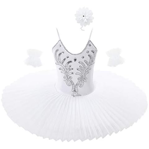 dPois Vestido Maillot de Ballet Danza Niña Tutú Vestido Lentejuelas Disfraz Cisne Princesa Cover