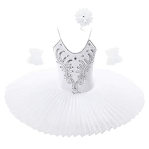 Agoky Ballerina Swan Outfit Pailletten Faux Bont Ballet Dans Tutu Jurk met Vingerloze Handschoenen en Haarclip Set