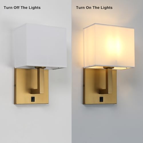 Yosoan Lighting 2 Sets of Vintage Modern Linen Lampshade Wall Light Fittings, Beside LED Wall Lamp with Wall Switched for Living Room Bedrooms Hotel E27 Screw (Antique) - Image 4