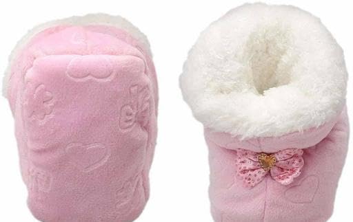 New Born Baby Booties Fancy Socks Cum Shoes with Fur Design for Winter and All Seasons Unisex Booties (Toe to Heel Length - 12 cm,Baby Pink) Pack of 2-picture-26