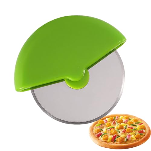 Rueda de corte de pizza, cortador de pizza afilada con cubierta protectora, cortador giratorio de acero inoxidable, herramienta de cocina para cortar pasteles, queso, tartas, pizza, ideal para el día