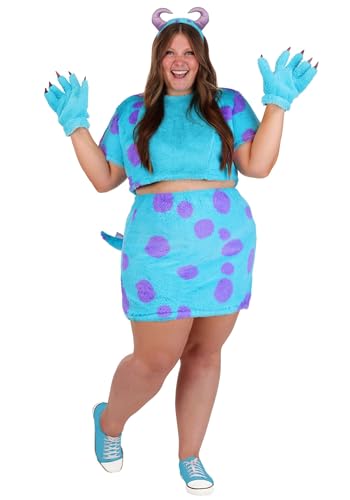 Plus Size Women's Pixar Monsters Inc Sulley Costume - Adult Halloween Outfit with Headband, Gloves, Tail & Spikes 2X