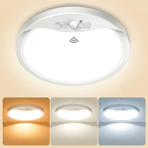 zemty 22cm LED Deckenlampe mit Bewegungsmelder Innen 18W 1800lm, 3 Modi/3 Zeiten (30s/60s/120s)/3 Farbtemperatur, Wasserdicht Lampe mit Bewegungssensor für Flur Bad Treppe Balkon Garage Keller