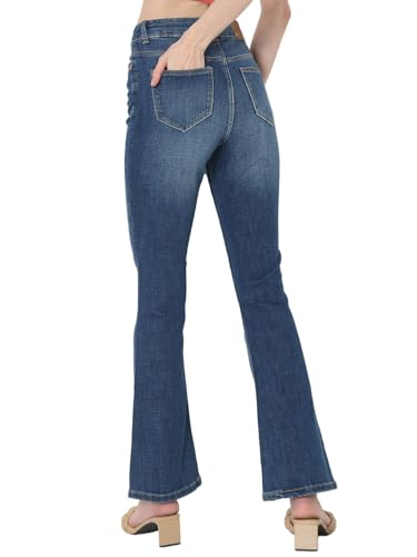 Image of VERO Moda Women High Rise High Waist Bootcut Flared Jeans | Wide Leg Bell Bottom Denim | Stretchy & Stylish Retro Look