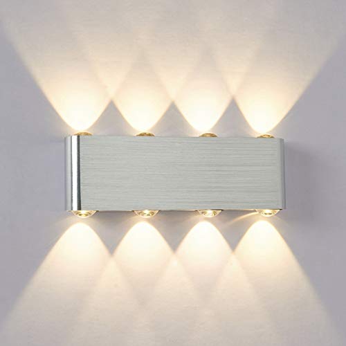 Maxmer Apliques de Pared Puro Aluminio 8 LED 8W, Iluminación, Blanco Cálido