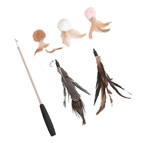 Toddmomy 6pc Cat Teaser Stick Feather Tips Interactive Cat Toy for Pet Playtime