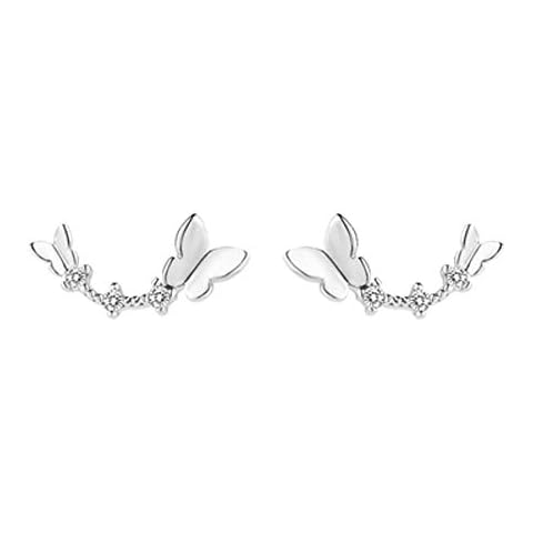 Sweet Little Butterfly CZ Stud Earrings S925 Sterling Silver Dainty Crystal Rhinestone Cute Climber Earring Studs Fashion Jewelry Gifts Hypoallergenic (silver) Cover