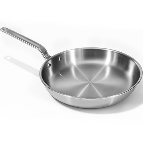 GLOBEHOME 8 Inch Stainless Steel Frying Pan - 5 Ply Stainless Clad Skillet with Aluminum Core, Durable and Even Heating, Professional Cookware for Induction, All Stoves, Oven and Dishwasher Safe