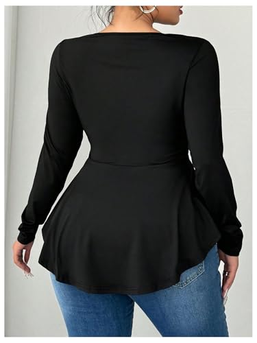 Women's Plus Size Boat Neck Ruffle T Shirt Long Sleeve Peplum Tops Casual Dressy Tees2