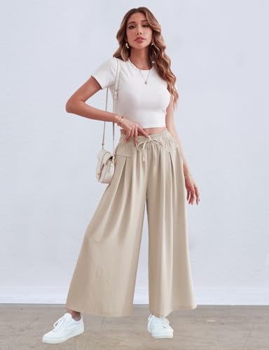 Image of ZJCT Wide Leg Palazzo Pants for Women Summer Beach Pants Flowy Loose Casual Lounge Pajama Yoga Pants with Pockets