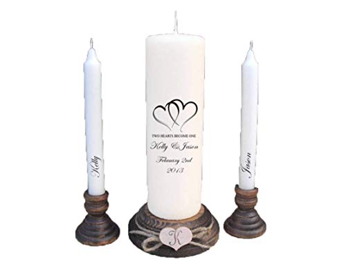 Personalised Two Hearts Become One Love Unity Candle Set Wedding Engagement Centrepiece Gift Keepsake Anniversary Valentines Day