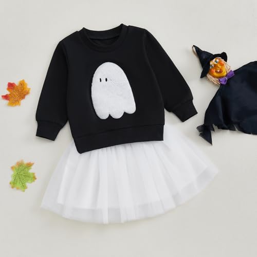 Kayotuas Toddler Baby Girl Tutu Skirt Set Embroidery Sweatshirt Tulle Dress Little Girls Halloween Birthday Outfits Clothes3