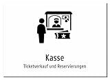 Kasse - Ticketverkauf und Reservierungen – Aufkleber A4: 297x210mm – Mit Grafik und Text