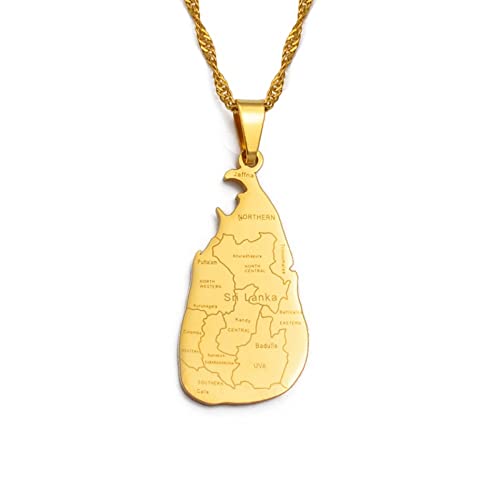 Collier De Carte Du Sri Lanka Pour Bijoux Unisexe, Pendentif De Carte Du Sri Lanka Avec Accessoires De Robe De Soirée De Nom De Ville Style Ethnique, Cadeau De Collier De Symbole De Charme, Or, Cha