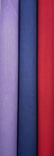 Image of KCS 3 pc of 15 inch x 18 inch(38cmx45cm) 16 Count Cross Stitch Cotton Aida Cloth Needlework Rolled Fabric Box,16CT,Lavender+Royal Blue+Red