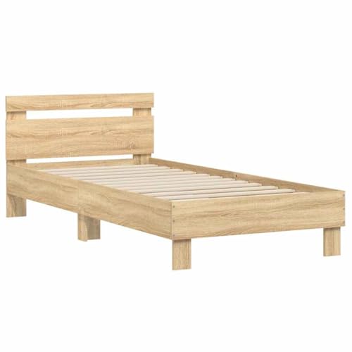 vidaXL Cama con cabecero Madera de ingeniería Roble Sonoma 75x190 cm, Cama, somier, Cama de Invitados, Cama Individual, Muebles de Dormitorio