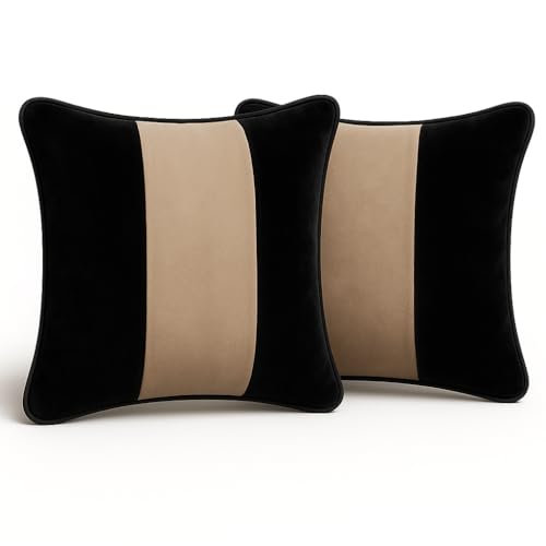 Image of Velvet Car Cushion Set (Black-Beige,Pack of 2)