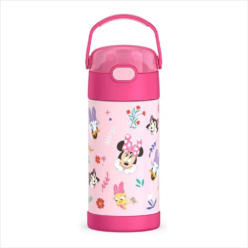THERMOS FUNTAINER Water Bottle with Straw - 12 Ounces, Preschool Minnie - Kids Stainless Steel Vacuum Insulated Water Bottle with Lid
