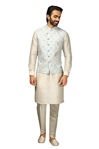 Indian Designer Royal Traditional Groom Wedding Outfit Kurta Pyjama With Nehru Jacket Set for Men