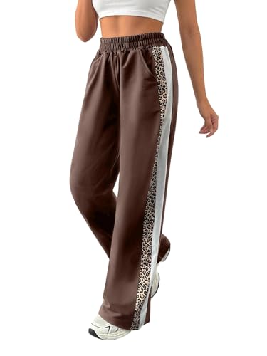 Women’s High Waisted Wide Leg Sweatpants Leopard Stripe Athletic Jogger Pants for Casual,Workout,Lounge,Streetwear