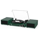 Vinyl Record Player with External Speakers BT 5.3 Wireless Turntable Portable with 3 Speed USB Vintage DarkGreen