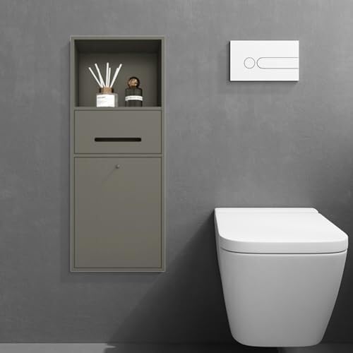 Estante de Ducha de Acero Inoxidable con Papelera integrada y estantes empotrados, Color Gris, 70x28x13,5 cm, una solución Que Ahorra Espacio.