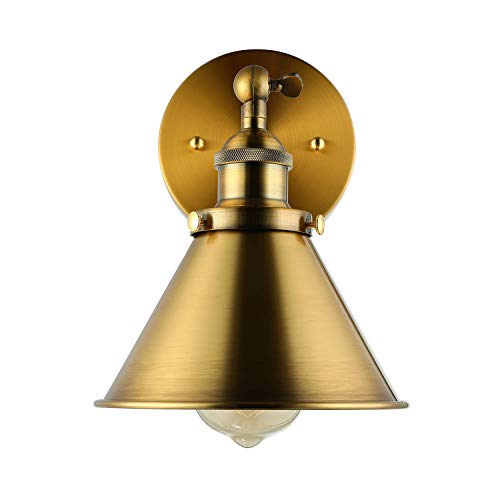 Litfad Adjustable Brass Finish 1 Light Wall Sconce 7" Industrial Wall Lamp Lighting Fixture With Cone Shade #TOP2