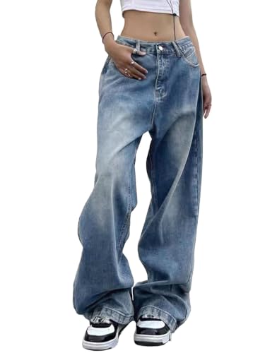 EMMIOL Baggy Jeans Damen Wide Leg Denim Hose Blau L