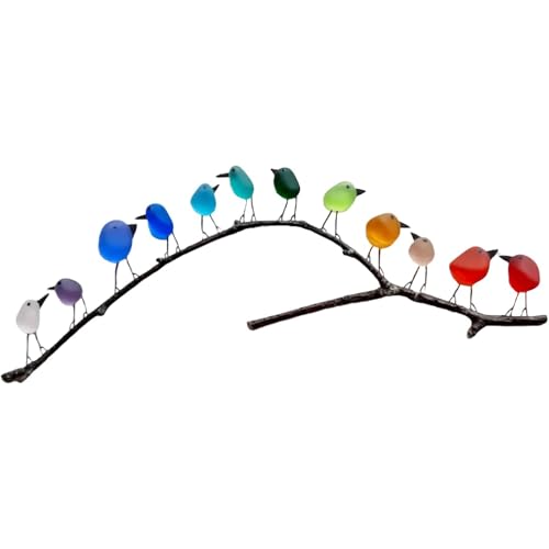 AHQCBWG Sea Glass Art, Sea Glass Rainbow Birds on Branch, Se