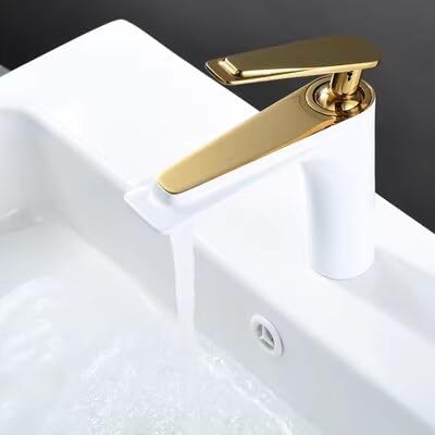 Robinet de salle de bain anti-calcaire mitigeur laiton blanc or pour vasque sans trace