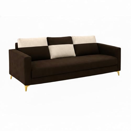 Image of Strikex Dual Tone Plush 5 Seater L Shape Sofa Set with 2 Movable Ottomans| Flexible Layout | Silken Velvet Suede| Golden Metal Legs|for Living Rooms & Office (Cream & Dark Brown)