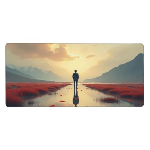 Tapis de souris de jeu grand format avec base en caoutchouc imprimé paysage rétro pour PC