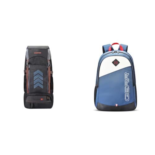 Image of Gear Triumph 50L Extra Large Water Resistant Rucksack /Travel bag /For Men & Women(Grey - Black) + 14 cms Blue Casual Backpack (MDBKPECO50504)