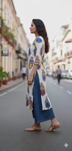 Image of MS VHCK ENTERPRISE Women Printed, Tribal, Kalamkari, Abstract Khadi Cotton Kurti.