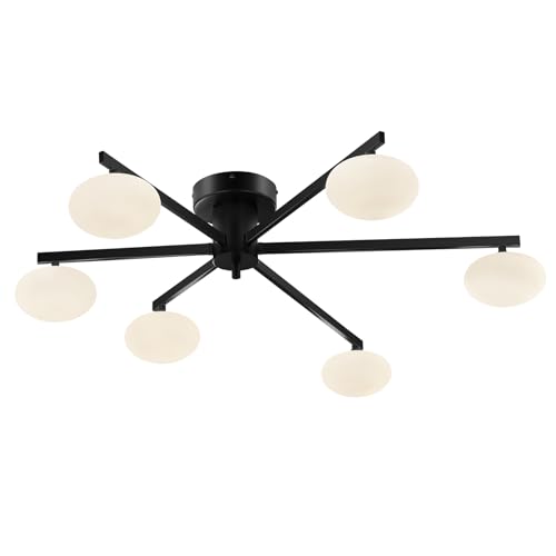 Fang Yan Mei mid Century Ceiling Light,Globe Semi Flush Mount Ceiling Light Black Sputnik 6-Lights Ceiling Lighting Modern Close to Ceiling Light for Bedroom Kitchen Dining Room - image 7
